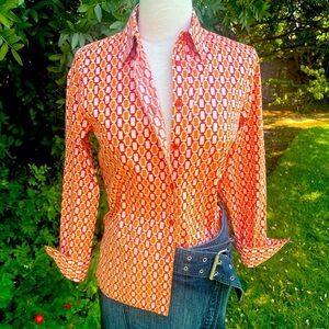 NEW!!!!Jones New York Orange 🍊 Geometric Button Down Shirt
